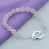 925 Silver Pink Pearl Charm Bracelet Women Wedding Christmas