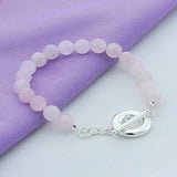 925 Silver Pink Pearl Charm Bracelet Women Wedding Christmas