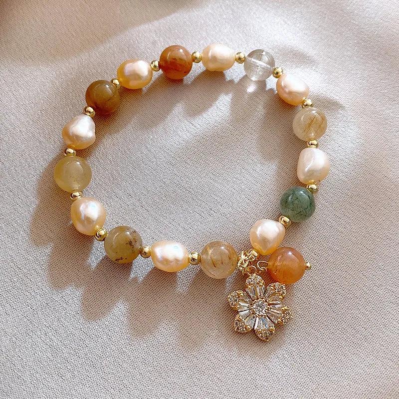 Baroque Pearl & Crystal Sunflower 14K Filled Bracelet