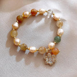 Baroque Pearl & Crystal Sunflower 14K Filled Bracelet