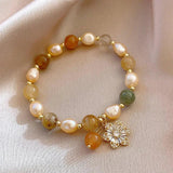 Baroque Pearl & Crystal Sunflower 14K Filled Bracelet