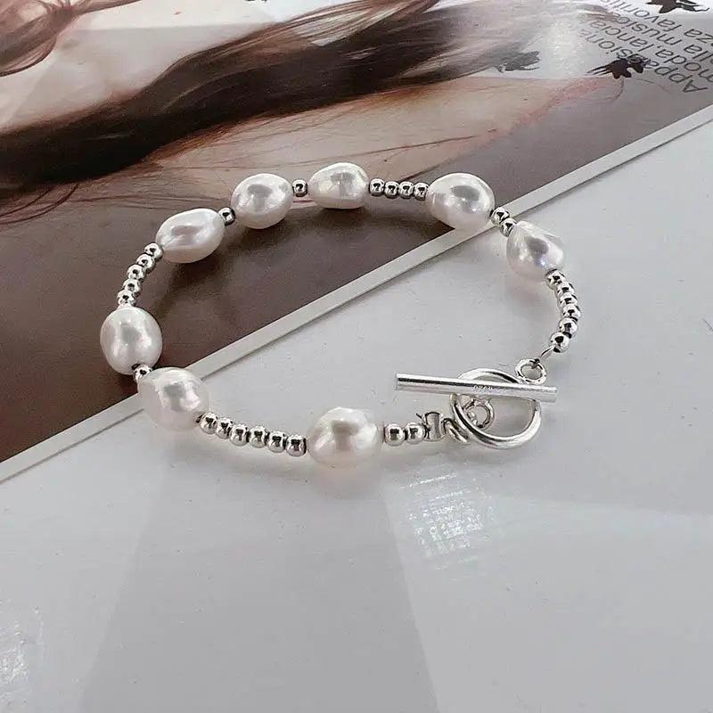 Baroque Freshwater Pearl Stainless Steel Charm Bracelet
