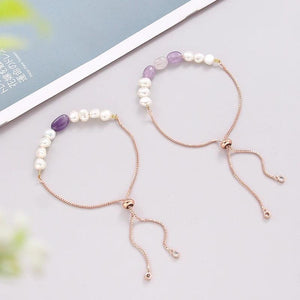 Freshwater Pearl Bracelet White/Pink/Purple Stainless Steel Charms