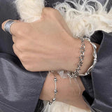 925 Silver Punk Bangle Pearl Star Heart Bracelet Girl Jewelry Gift