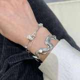 925 Silver Punk Bangle Pearl Star Heart Bracelet Girl Jewelry Gift