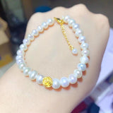 Freshwater 6MM Pearl Bracelet 925 Sterling Silver Flower Chain Pearl Bracelet
