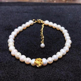 Freshwater 6MM Pearl Bracelet 925 Sterling Silver Flower Chain Pearl Bracelet