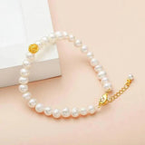 Freshwater 6MM Pearl Bracelet 925 Sterling Silver Flower Chain Pearl Bracelet