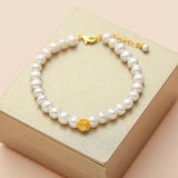 Freshwater 6MM Pearl Bracelet 925 Sterling Silver Flower Chain Pearl Bracelet