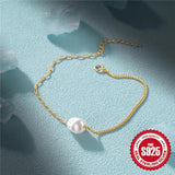 925 Silver Baroque Pearl Chain Bracelets Women Kpop Couple Jewelry