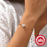 925 Silver Baroque Pearl Chain Bracelets Women Kpop Couple Jewelry
