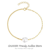 925 Silver Baroque Pearl Chain Bracelets Women Kpop Couple Jewelry
