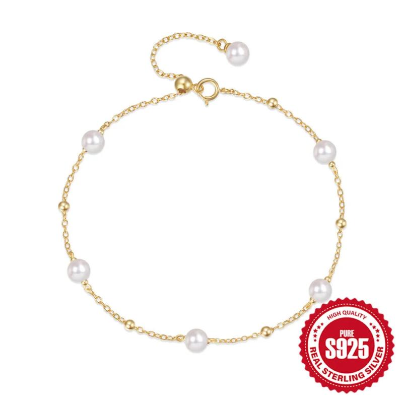 S925 Sterling Silver Pearl Bracelet Double-Layered Versatile Chains