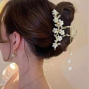 Pearl Flower Tassel Hair Claw for Women Girls