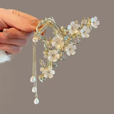 Pearl Flower Tassel Hair Claw for Women Girls