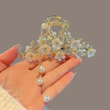 Pearl Flower Tassel Hair Claw for Women Girls