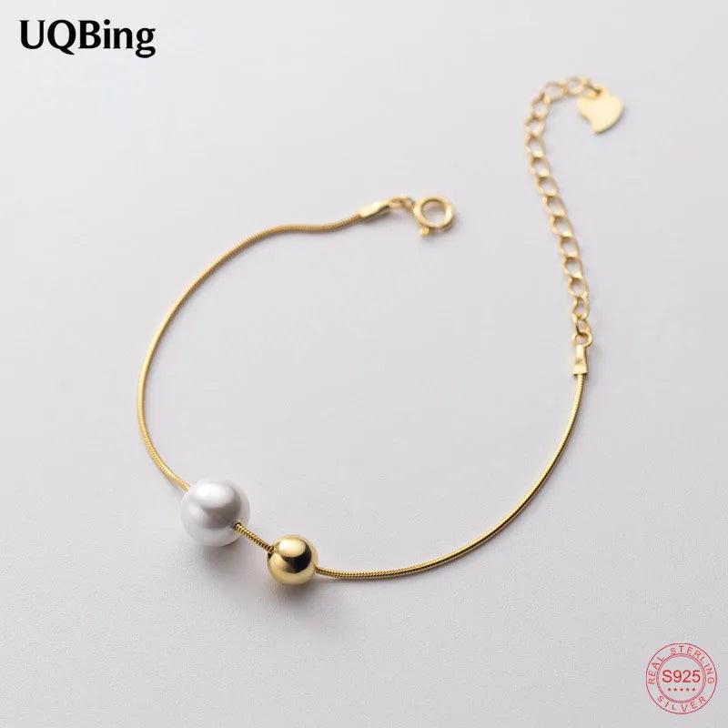 925 Sterling Silver Pearl Beaded Bracelet for Women