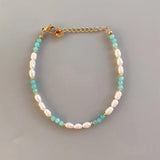 18KGF Pearl Bracelet with Natural Stone Crystal Bangle