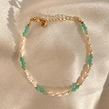 18KGF Pearl Bracelet with Natural Stone Crystal Bangle