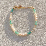 18KGF Pearl Bracelet with Natural Stone Crystal Bangle