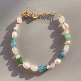 Nature Stone Bracelet Multicolor Stone Beaded Bracelet Natural Pearl Bracelet
