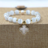 Opal Beaded Bracelet Four-leaf Clover Healing Jewelry
