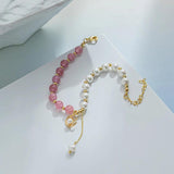 Shell Pearl & Strawberry Quartz Bracelet for Women