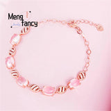 Pink Crystal Lucky Bracelet 925 Silver Natural Stone Charms Fine Jewelry Women