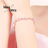 Pink Crystal Lucky Bracelet 925 Silver Natural Stone Charms Fine Jewelry Women