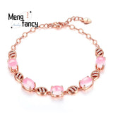 Pink Crystal Lucky Bracelet 925 Silver Natural Stone Charms Fine Jewelry Women
