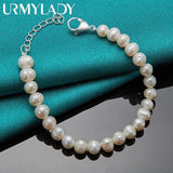 925 Silver 8mm Pearl Bracelet Women Wedding Party Charm Jewelry