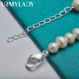 925 Silver 8mm Pearl Bracelet Women Wedding Party Charm Jewelry