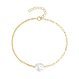 925 Silver Irregular Pearl Women's Bracelet Paper Clip Double Combo Bracelets