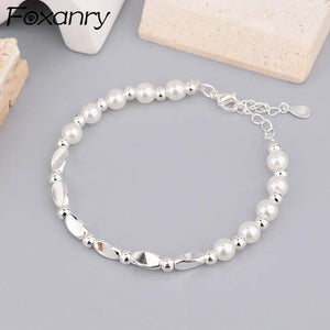 925 Silver Bracelet Vintage Pearl Geometric Sweet Jewelry