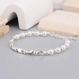 925 Silver Bracelet Vintage Pearl Geometric Sweet Jewelry