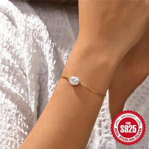 Double Pin Irregular Pearl Bracelet Beaded Baroque Adjustable Bracelet