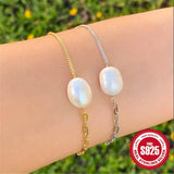 Double Pin Irregular Pearl Bracelet Beaded Baroque Adjustable Bracelet