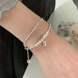 925 Silver Pearl Beads Adjustable Flower Bracelet for Women