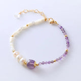 Vintage Purple Stone Pearl Bracelet 18KGF Stainless Steel Fine Jewelry Gift