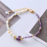 Vintage Purple Stone Pearl Bracelet 18KGF Stainless Steel Fine Jewelry Gift