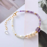 Vintage Purple Stone Pearl Bracelet 18KGF Stainless Steel Fine Jewelry Gift
