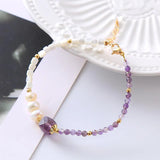 Vintage Purple Stone Pearl Bracelet 18KGF Stainless Steel Fine Jewelry Gift