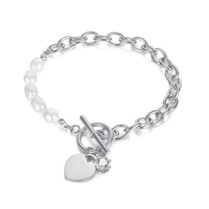Heart Shaped Bracelet Chain with Zircon & Pearls Jewelry