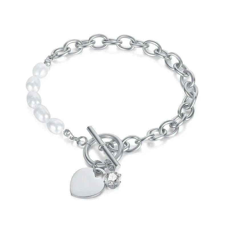 Heart Shaped Bracelet Chain with Zircon & Pearls Jewelry