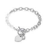 Heart Shaped Bracelet Chain with Zircon & Pearls Jewelry
