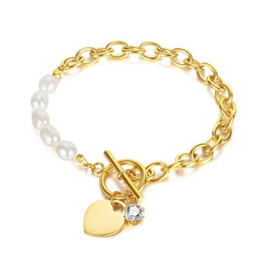 Heart Shaped Bracelet Chain with Zircon & Pearls Jewelry