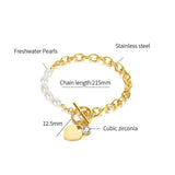 Heart Shaped Bracelet Chain with Zircon & Pearls Jewelry