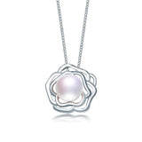 925 Silver Flower Pendant with Freshwater Pearl Necklace for Women