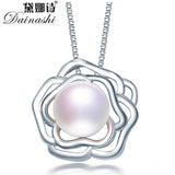 925 Silver Flower Pendant with Freshwater Pearl Necklace for Women