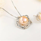 925 Silver Flower Pendant with Freshwater Pearl Necklace for Women